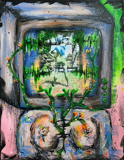 "Touch Grass," Mixed Media/Bodypaint Photography & Acrylic on Canvas (2026)